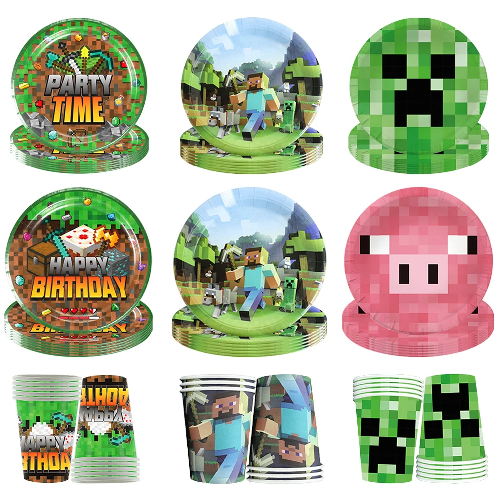 Decoração de Aniversário Infantil, Utensílios Descartáveis com Tema de Jogos, Copos, Pratos, Balões, Suprimentos para Festa de Aniversário e Chá de Bebê, Brinquedo de Presente