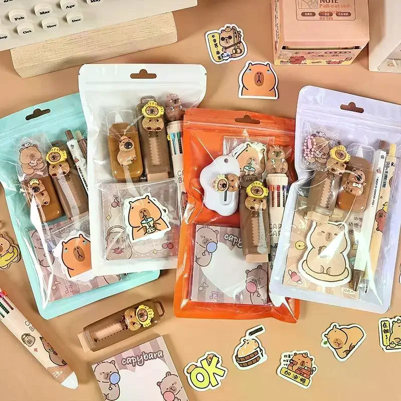 Capybara Pattern Cute Cartoon Diy Daily Use Stationery Set Student Learning Stationery Set School Supplies Creative Gift