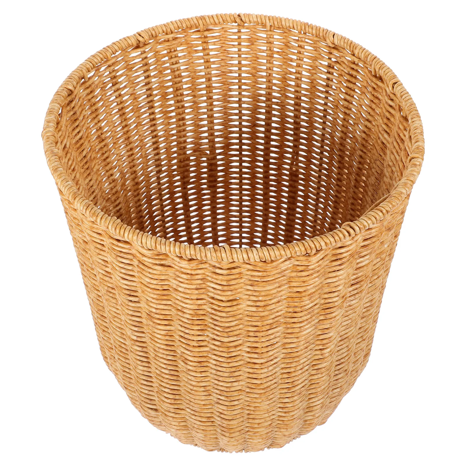 

Sturdy Woven Storage Multi-Function Bedroom Kitchen Trash Bin Rustic Imitation Rattan Waste Basket Home Use Garbage Can