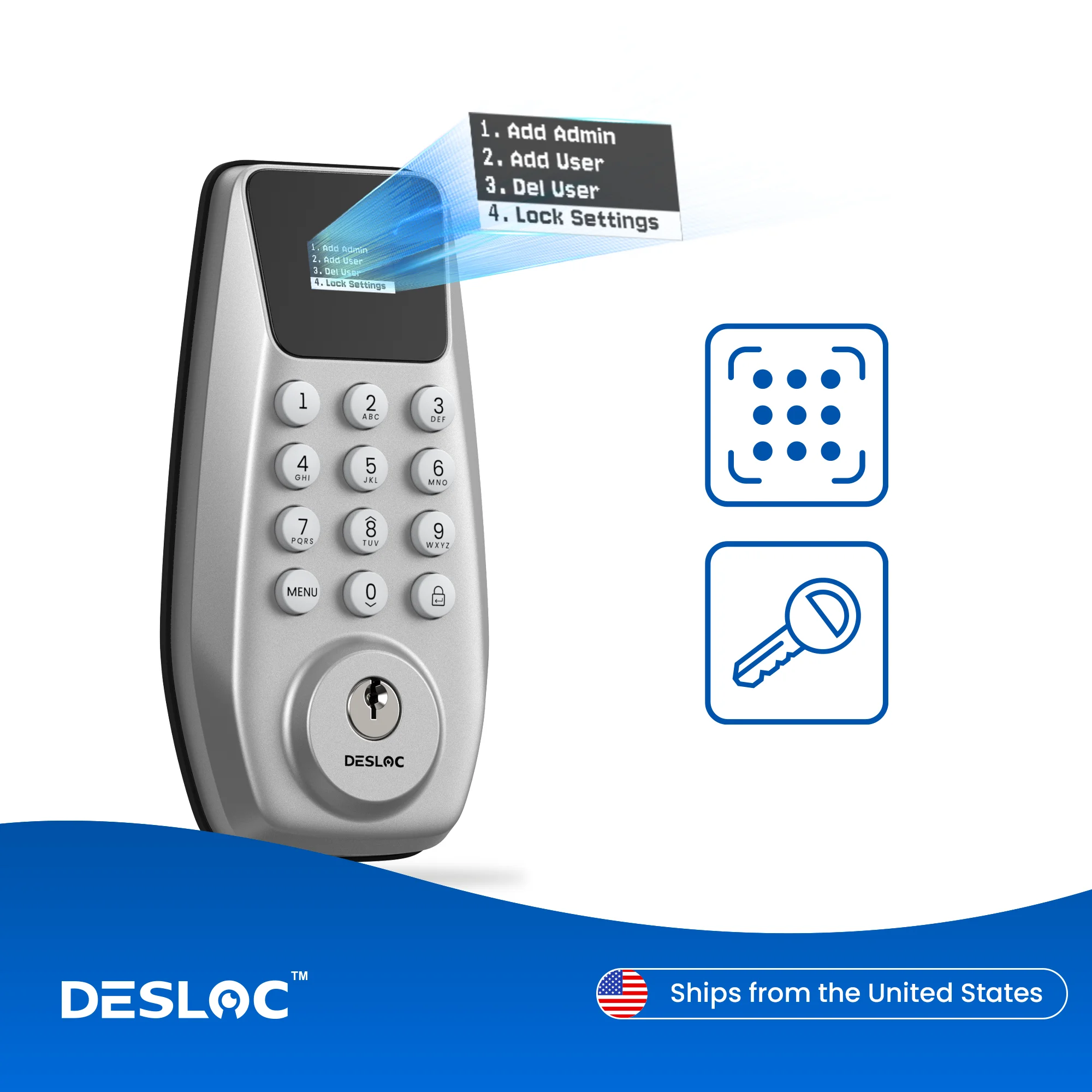 

DESLOC Keyless Entry Door Lock with Display, Keypad Deadbolt, Auto Lock, 100 PIN Codes, Passage Mode, 1-Year Battery Life