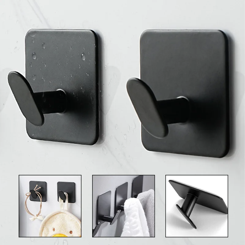 Self Adhesive Wall Hooks Stainless Steel Bathroom Robe Hooks Towel Coat Key Organizer Bathroom Kitchen Storage Hanger Hook