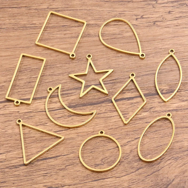 10 Stücke 2 Farbe Edelstahl Rahmen Form Anhänger Geometrische Hohl Rund Quadratischen Rahmen Charme DIY Für Halskette Schmuck Machen – Detail 12