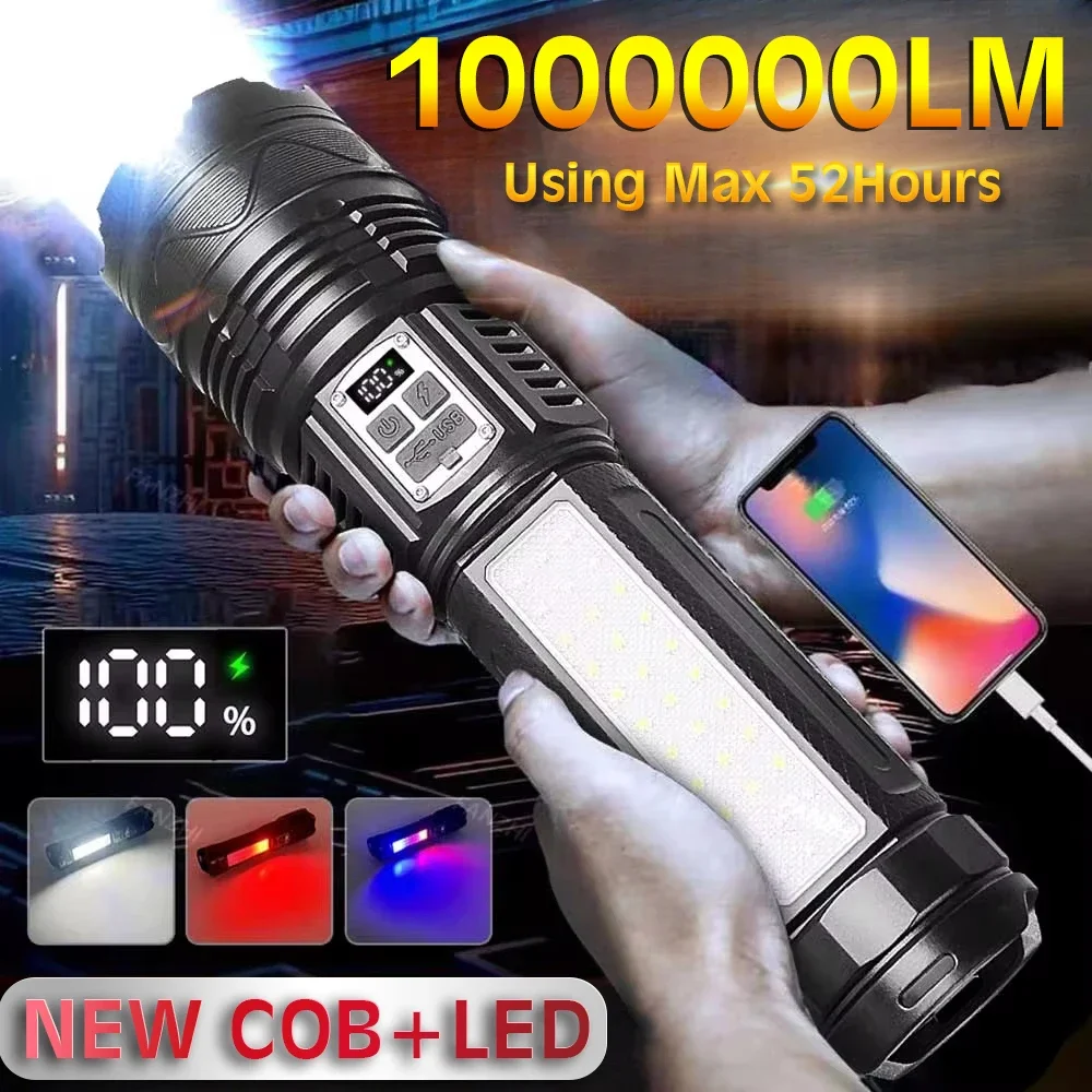 New 1000000LM High Power Rechargeable Led Flashlight Lighting Built-in 15000mAh Ultra Power Flashlights Tactical Torch Lantern