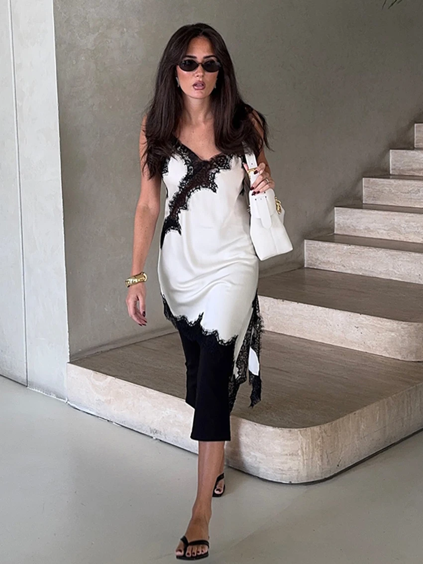 Parc fee sexy solto preto vestido feminino 2026 verão cinta sem mangas mini vestidos elegante clássico renda emendado vestido feminino