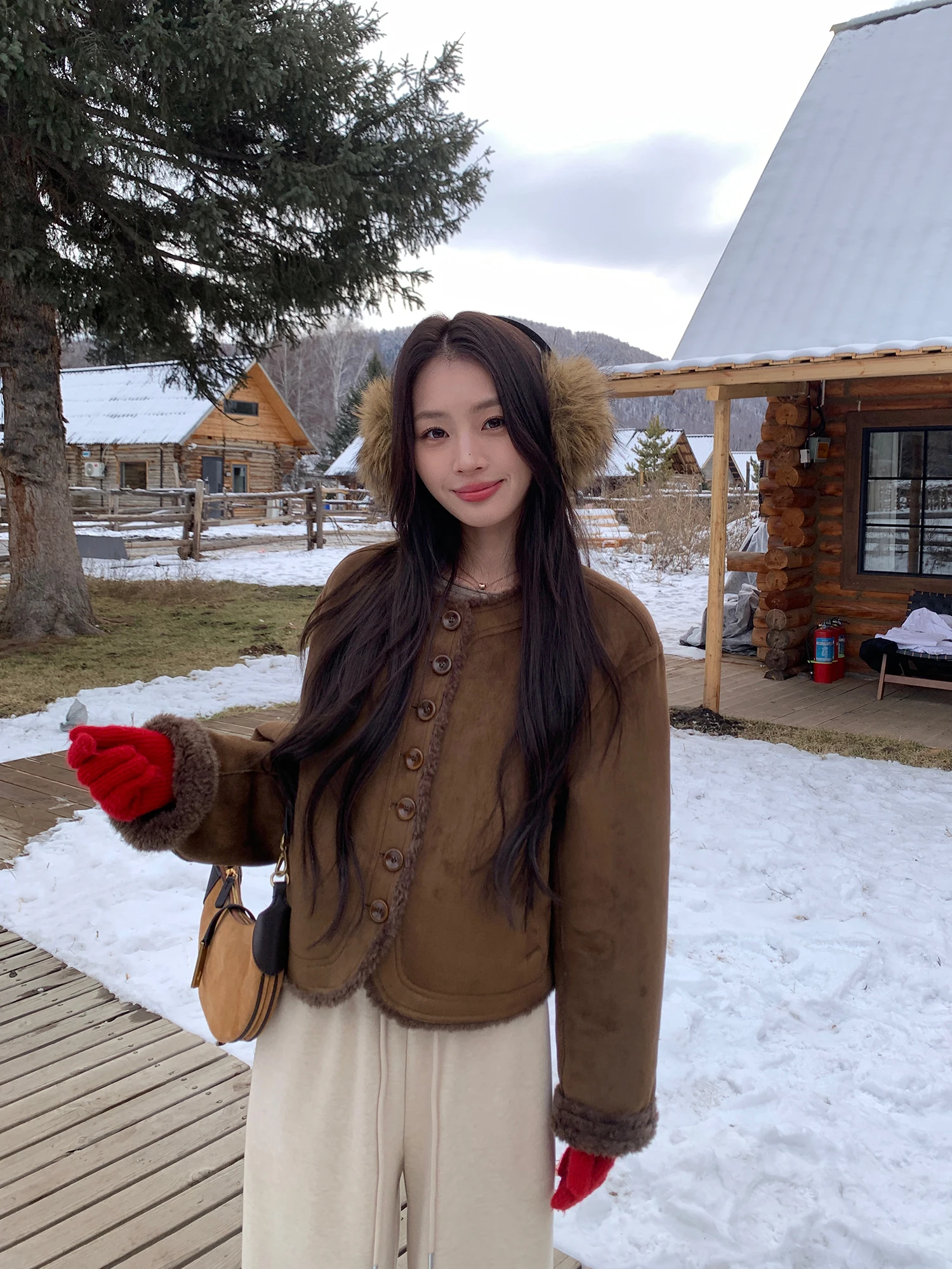 

Pusumede Vintage ort Fur Jaet Women's eepskin Coat Casual Loose Fit Long Sve Winter Outerwear Youth Faion