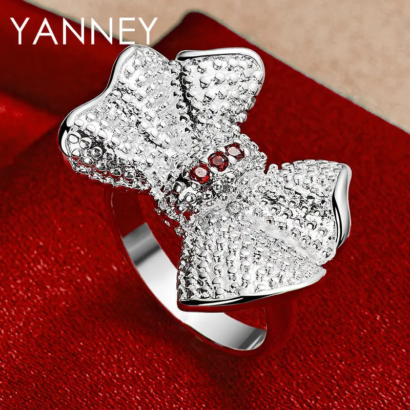 

New 925 Sterling Silver Charm Ring 7/8/9/10# Fine Women Bow Ring For Fashion Engagement Jewelry Wedding