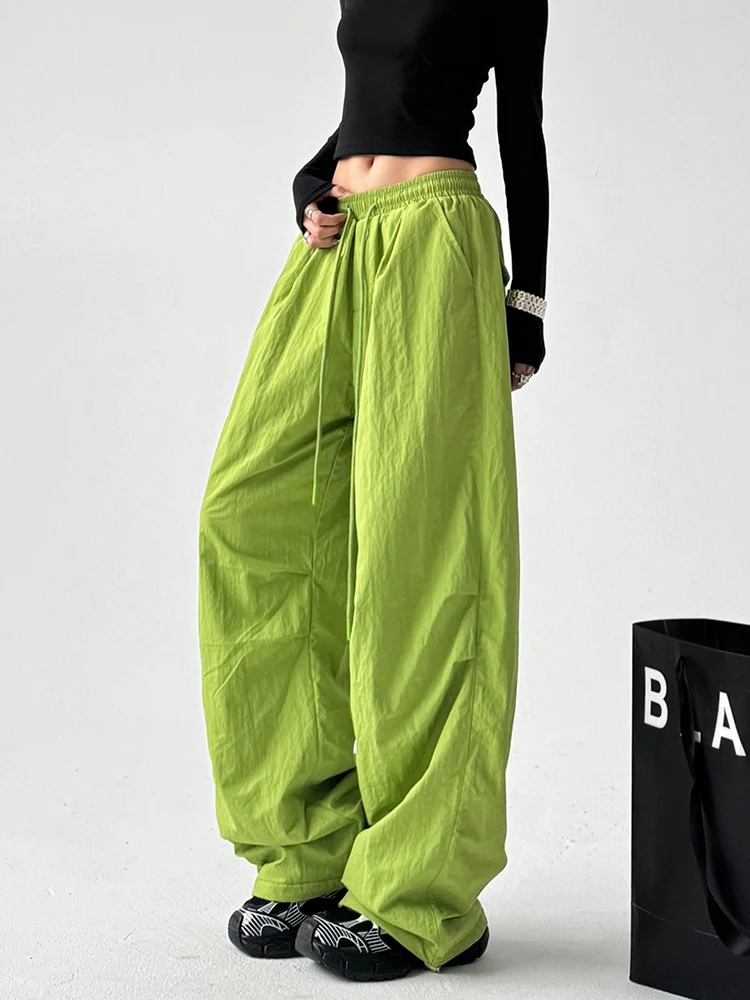 여성용 안감 있는 신축성 있는 허리밴드 루즈핏 와이드 레그 캐주얼 팬츠 가을 겨울 편안한 루즈핏 롱 팬츠 작업복