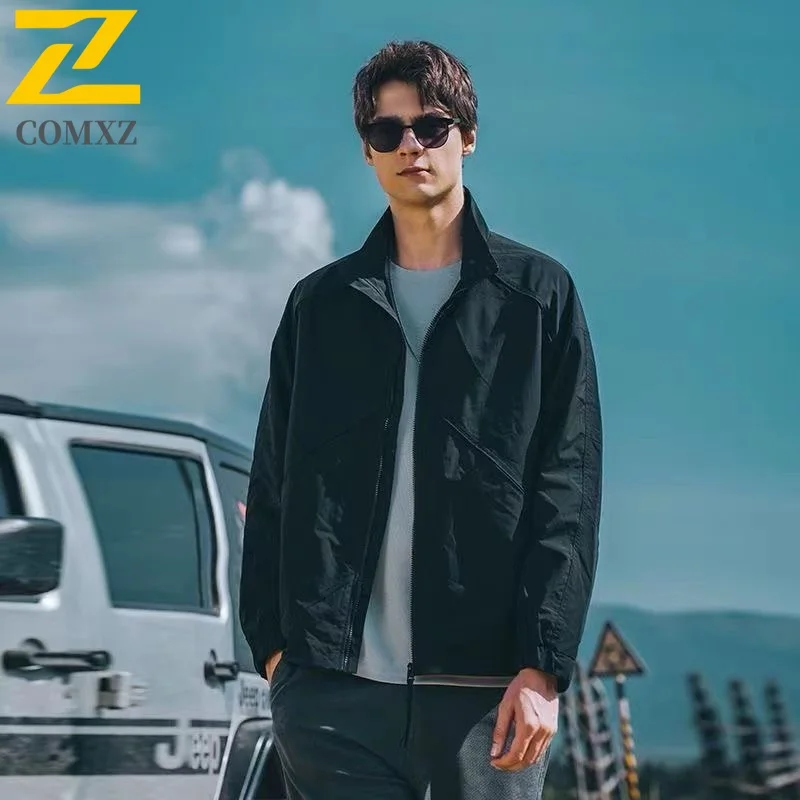 

COMXZ 2025 Nylon High Quality Jacket Men Stand Collar Zipper Pocket Fashion Trendy Youth Spring Autumn Casual Coat