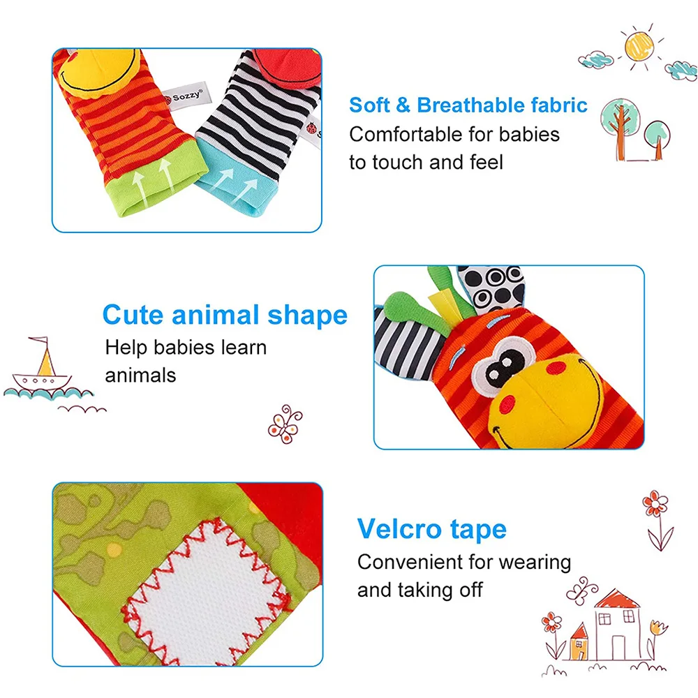 4 Pcs Baby Handgelenk Rassel Fuß Socken Fuß Finder Set Infant Weiche Spielzeug Neugeborenen Nette Kuscheltiere Machen Sounds Spiele spielzeug