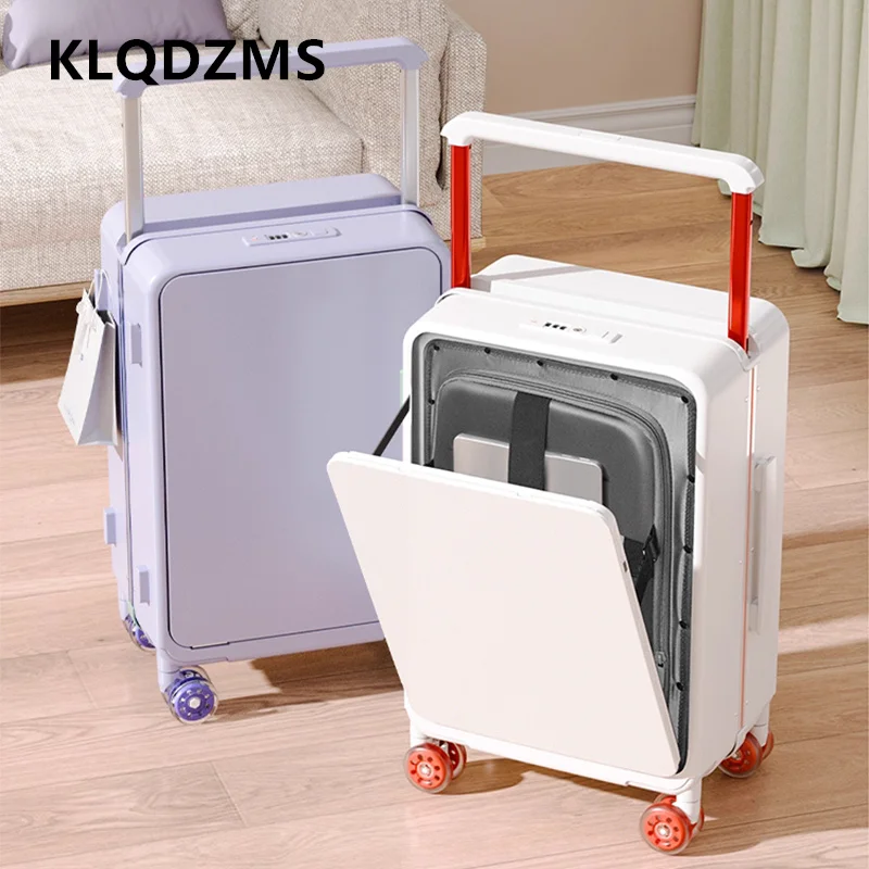 

KLQDZMS ABS+PC Luggage Front Opening Boarding Box USB Charging Trolley Case Multi-function Password Box 20"24 Inch Suitcase