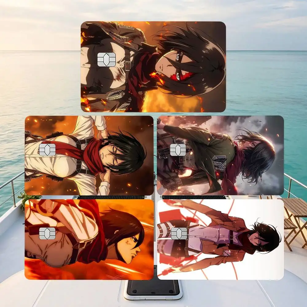 Cool Anime Character Mikasa AckermanS  Credit Card HD Stickers Small Chip Waterproof Sticker Game Card Decal Gift