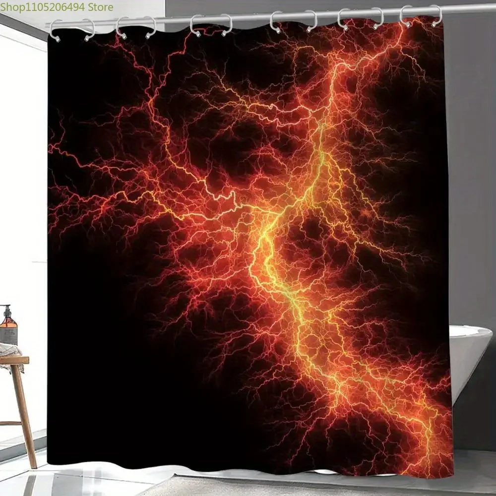 Lightning Storm Shower Curtain Polyester Printed Home Decor Nature Theme Interior Design Bold Style