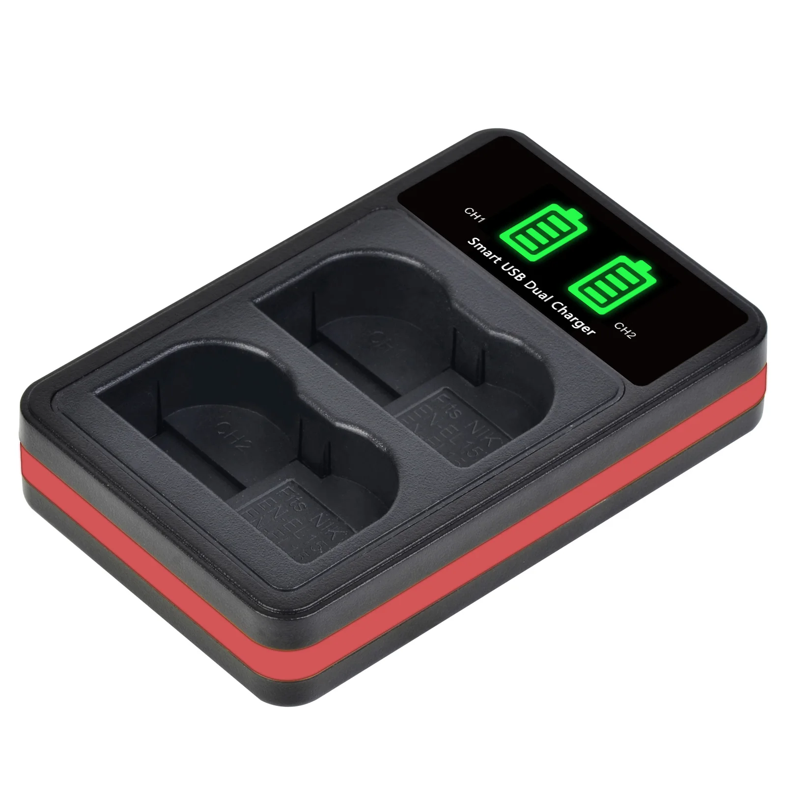 Cargador dual LED Batmax con puerto tipo C para Nikon D500, D610, D750, D800, D810, D850, D7000, D7100, D7500, Z5, Z6, Z6 II, Z7