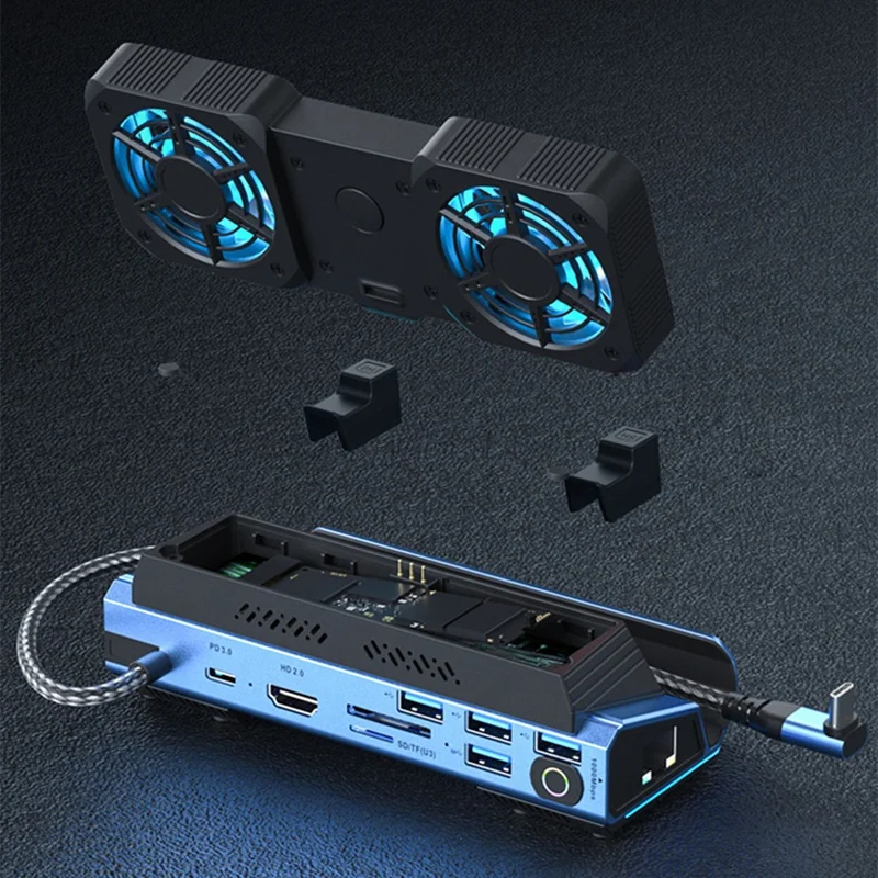 Docking Station Dual Cooling Fan 4K@60Hz PD100W Gigabit Ethernet For Steam Deck OLED & ROG X And Legion Go