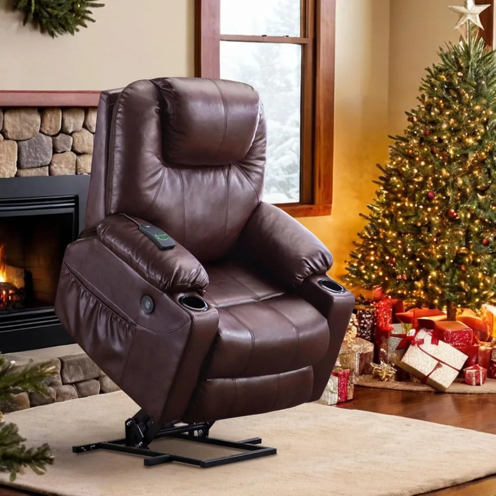 Electric Power Lift Recliner Chair Sofa with Massage and Heat for Elderly, 3 Positions, 2 Side Pockets,  Cup Holders, USB Ports