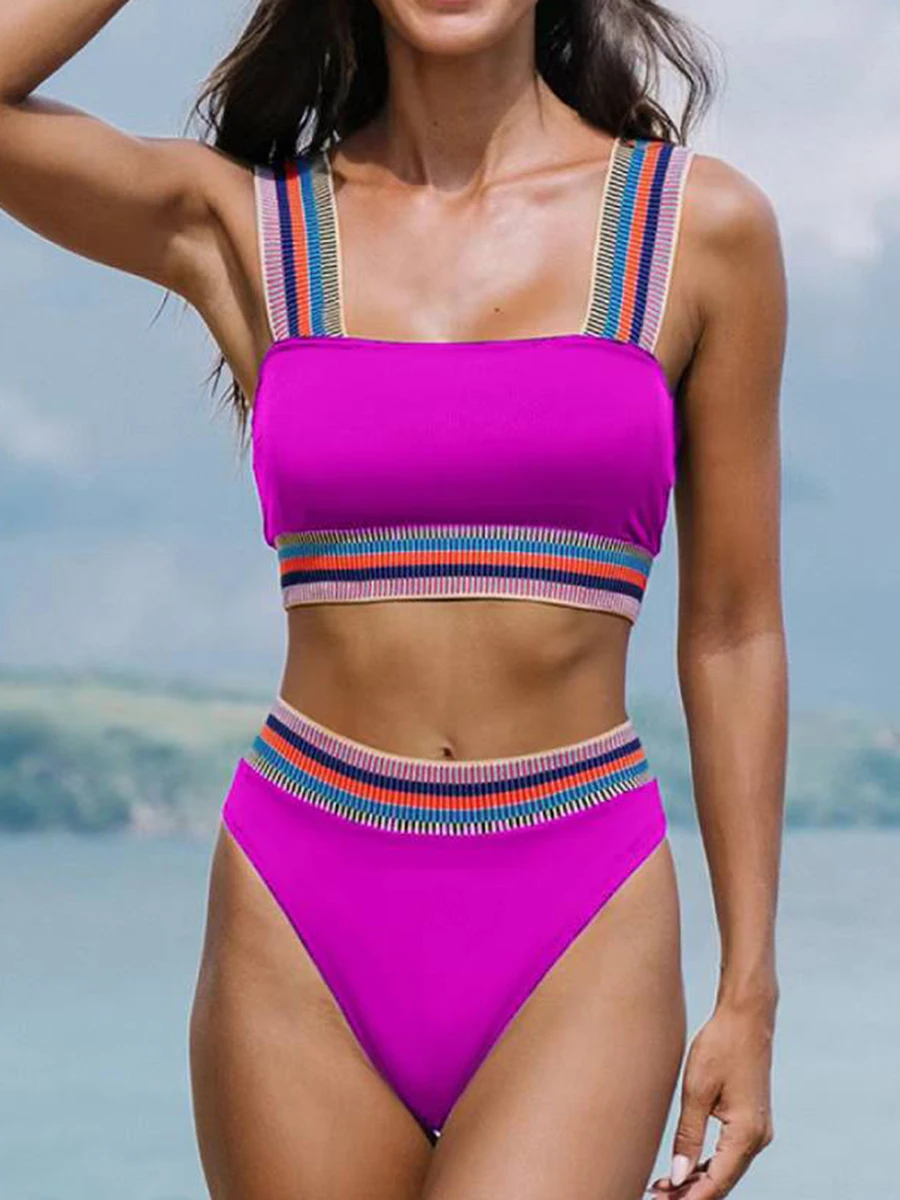 Roupa de banho feminina cintura alta biquíni com bordas babados impresso maiô verão praia roupas 2023