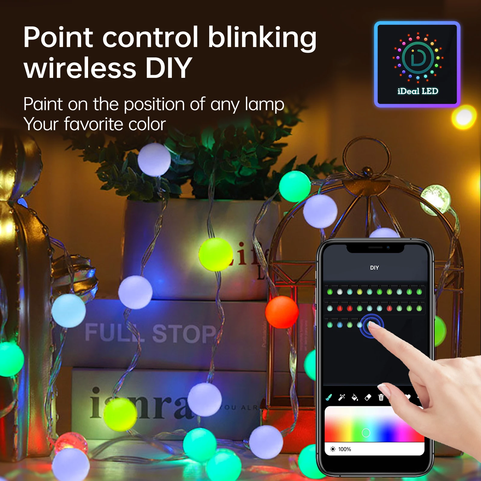 LED RGBIC Round Ball Fairy String Lights Bluetooth Remote Music Sync USB Indoor Outdoor Holiday Ambient Lighting Christmas