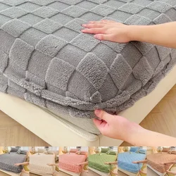 Funda de cama Jacquard de felpa cálida, Sábana bajera de terciopelo, sábanas de estilo a cuadros, protectores de colchón cálidos (sin funda de almohada)