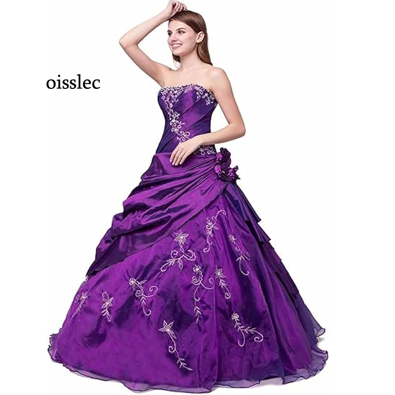 

Oisslec Dress Elegant Vintage Sexy Purple Sweet Lace Applique A-Line Customize Formal Occasion Prom Dress Evening Party Gowns