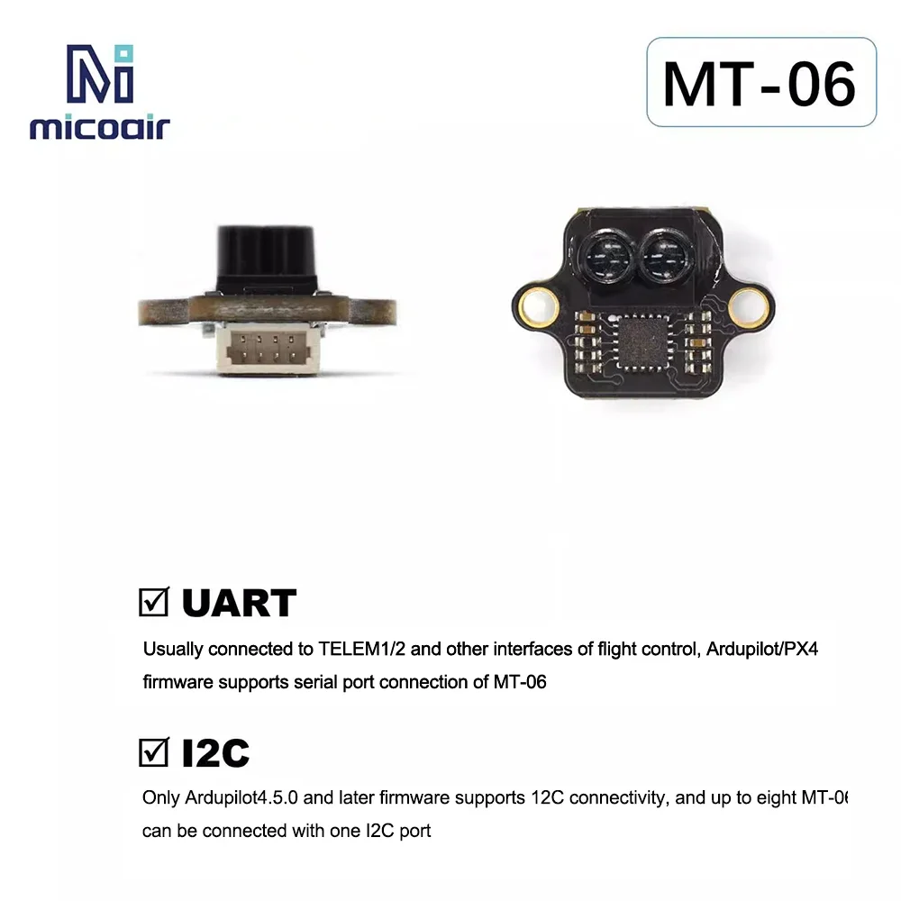 وحدة نطاق ليزر MicroAir MT-06 6m مضادة للضوء القوي 50 هرتز تدعم البرامج الثابتة للتحكم في الطيران FMT/INAV/Ardupilot/Px4