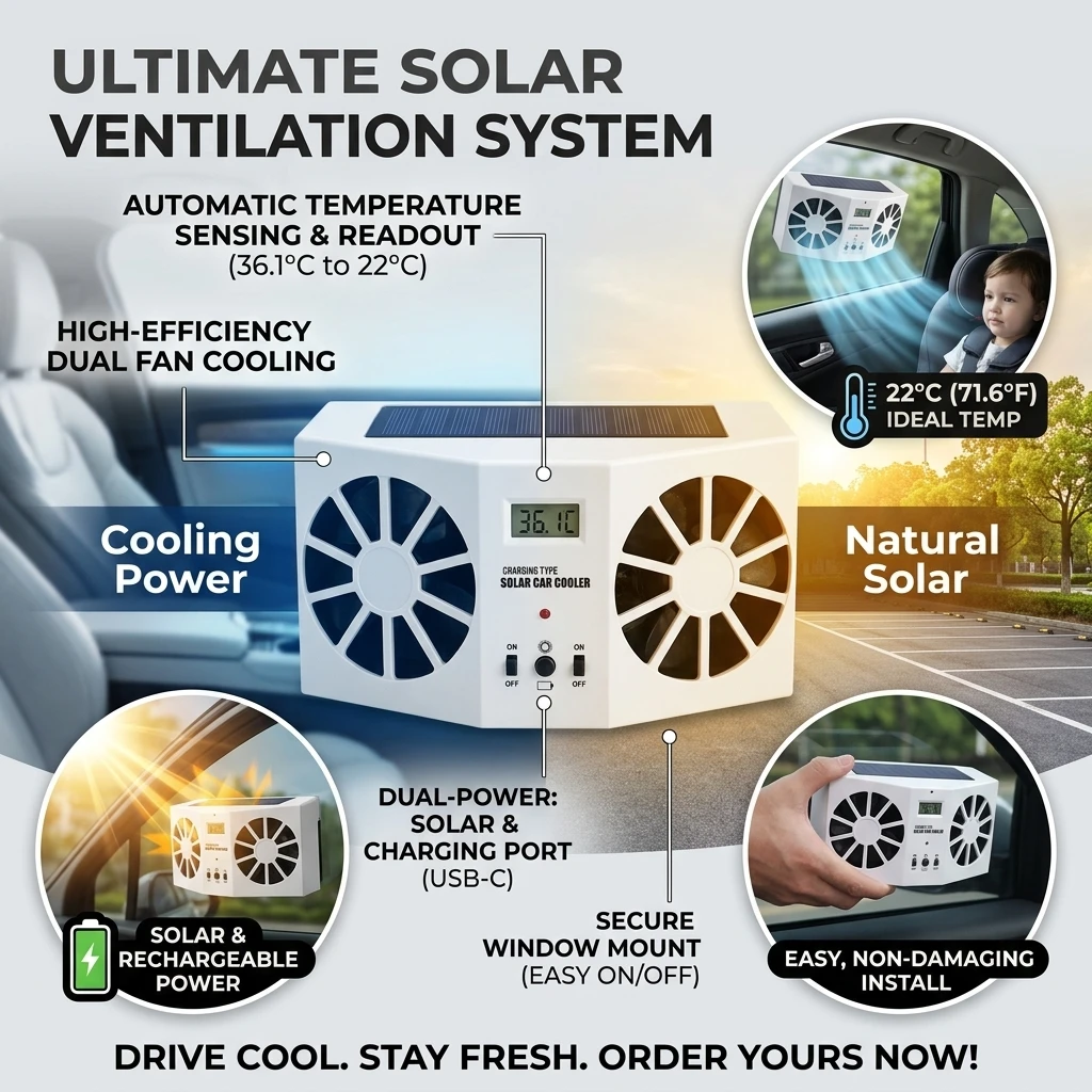 Upgrade USB Charging Solar Powered Fan Car Cooler Front/Rear Window Radiator Exhaust Fan Auto Air Vent Fan Ventilation Radiator