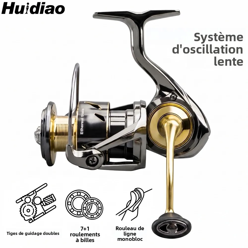 Moulinet de pêche spinning étanche Huidiao, système de lancer à oscillation lente, 7+1BB, 5.2:1, bobine métallique CNC pour la pêche à la ligne fine