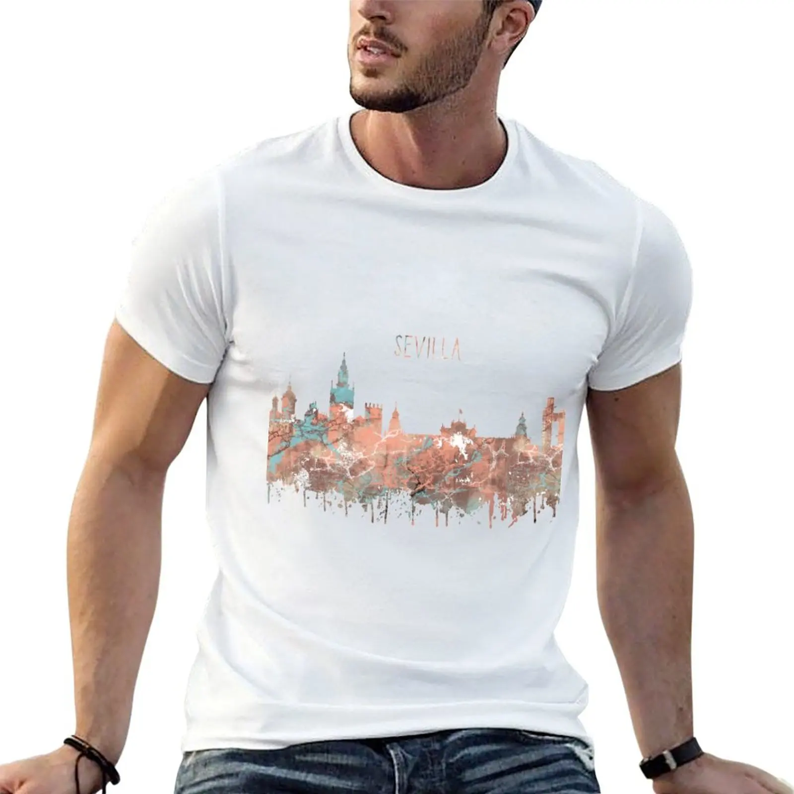 

T-Shirt shirts t personalised cotton Sevilla skyline, t Sevilla, Sevilla shirt funny art