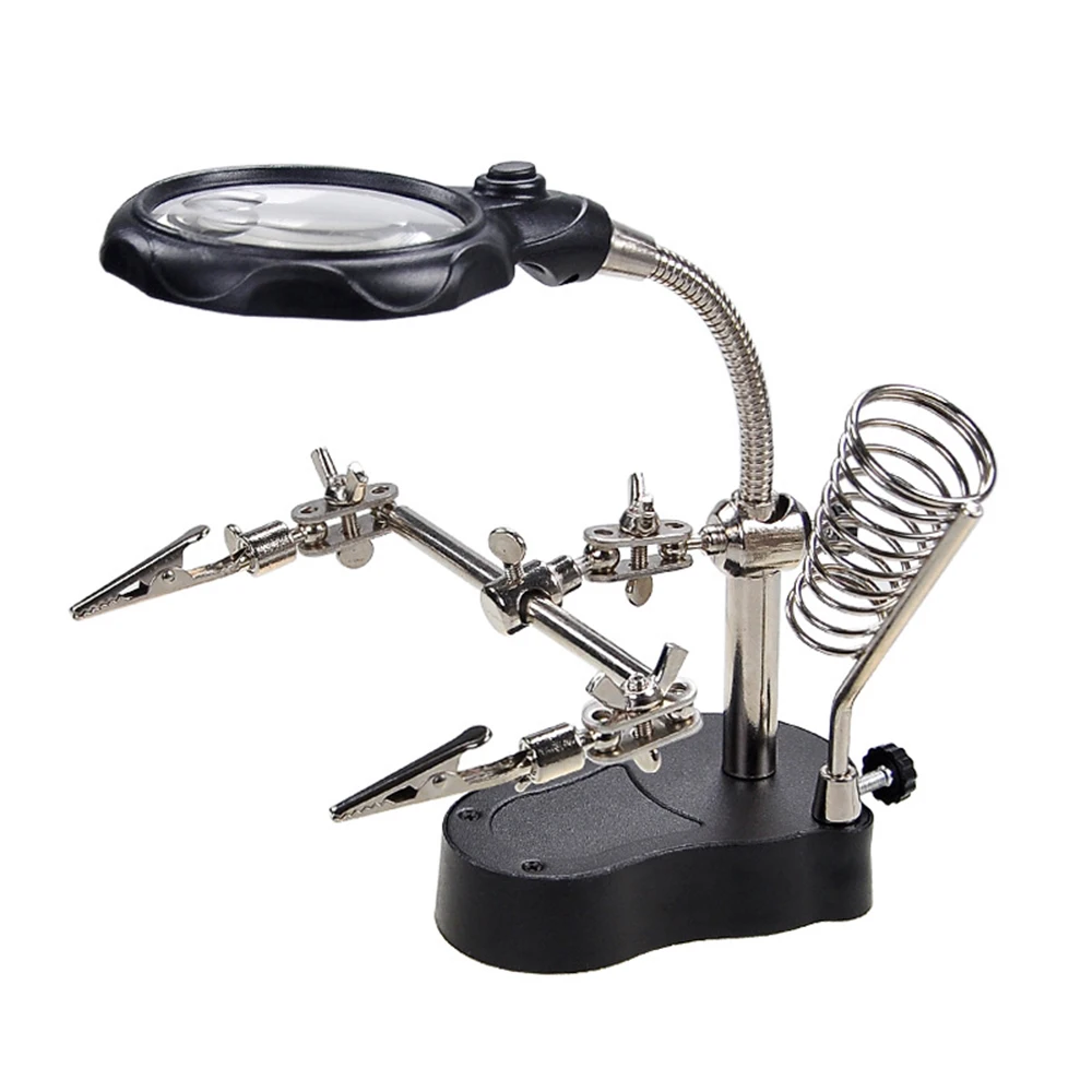 Magnifying Glass With Professional LED Light Clip Clamp Third Hand For Soldering And Reworking The Repair Bracket Tool