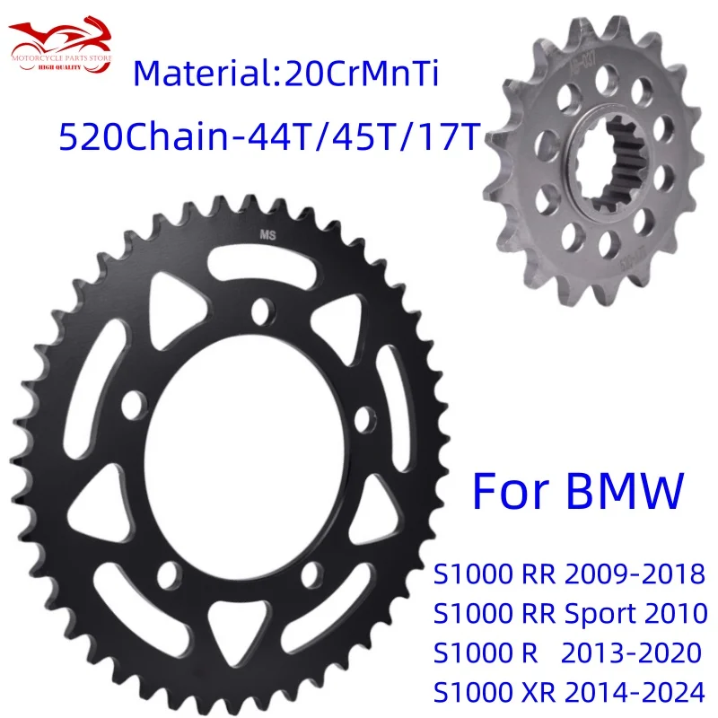 520 17T 44T 45T Front Rear Sprocket for BMW S1000RR 2009-2018 Sport 2010 S1000R 2013-2020 S1000XR 2014-2024 S 1000 R RR XR