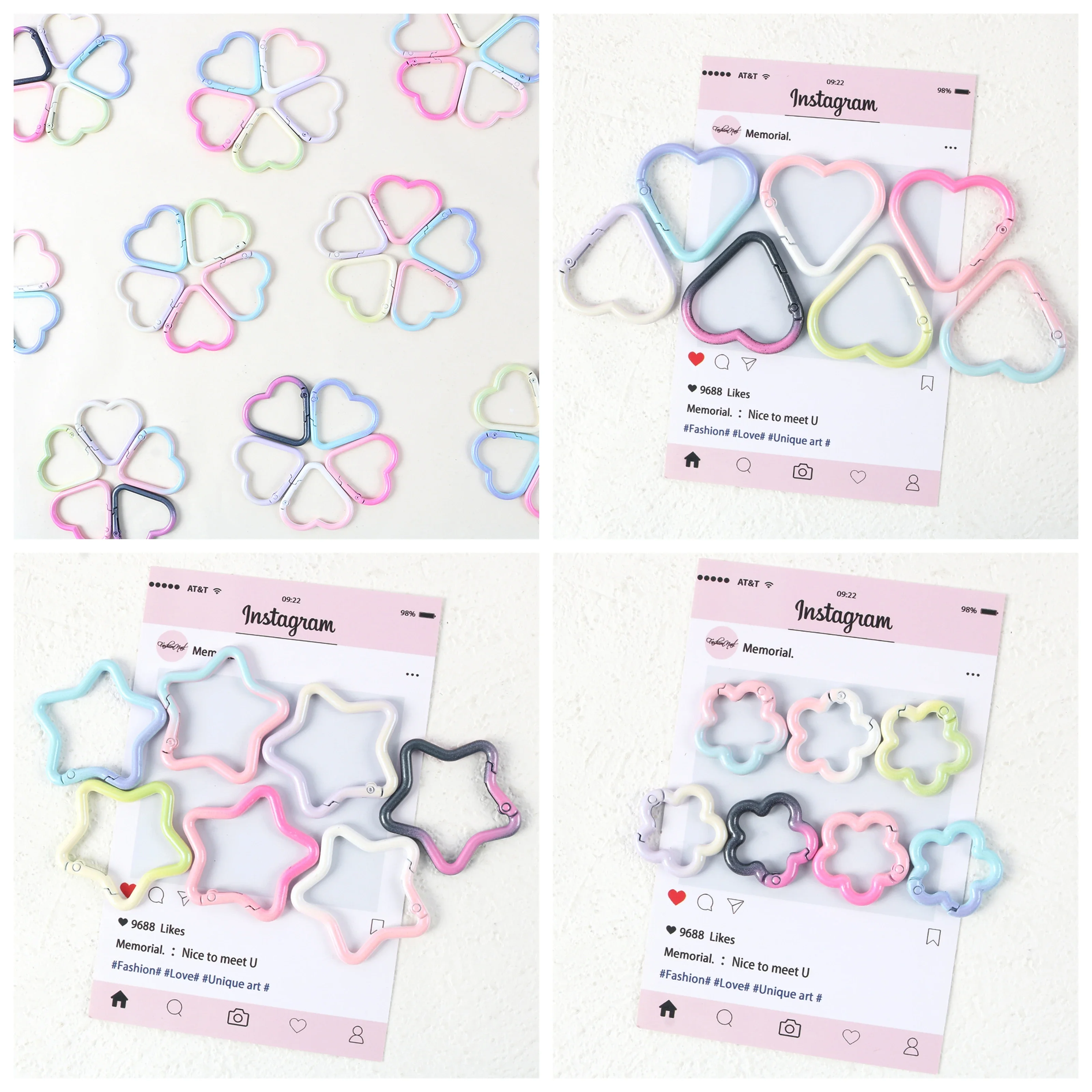 

1pcs Gradient Color Heart Flower Shaped Carabiner Hook Rings Ornament Single Loop Keyrings Connecting Buckles Pendant Metal