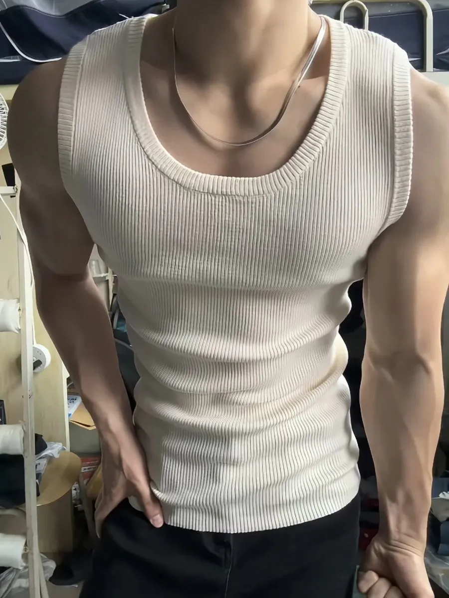 White Loose Fit round Neck Ice Silk Quick Dry Sleeveless Gymnastics T-Shirt for Men Summer Breathable Comfortable Sweatshirt