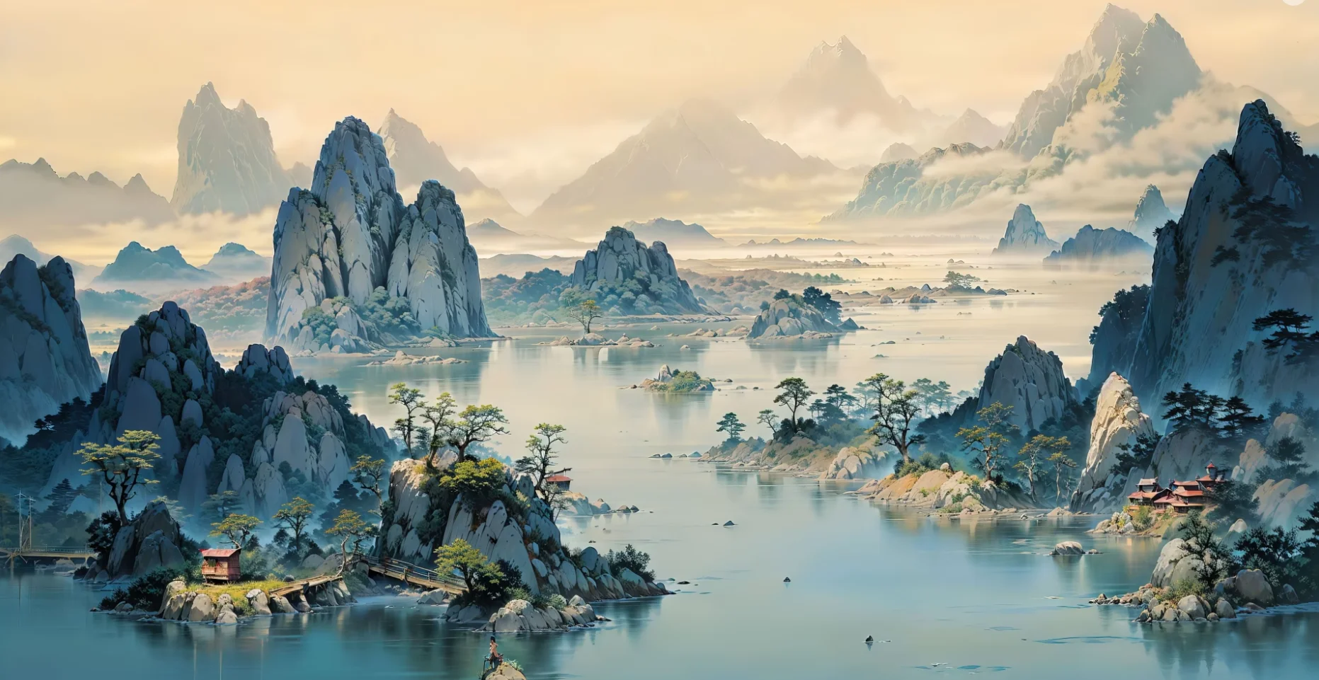 Customized wallpaper murals ink painting hand-painted Jiangnan water town classical new Chinese TV background wall 3d wallpaper