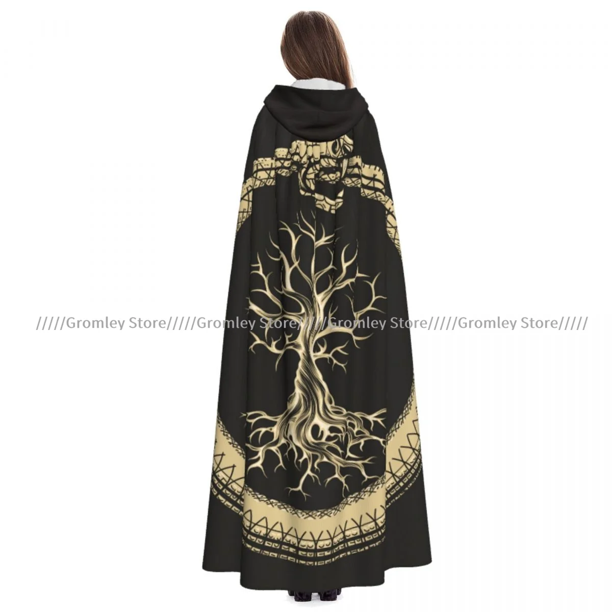 

Adult Esoteric Ouroboros Snake Cloak Cape Hooded Medieval Costume Witch Wicca Vampire Halloween Costume Dress Coat