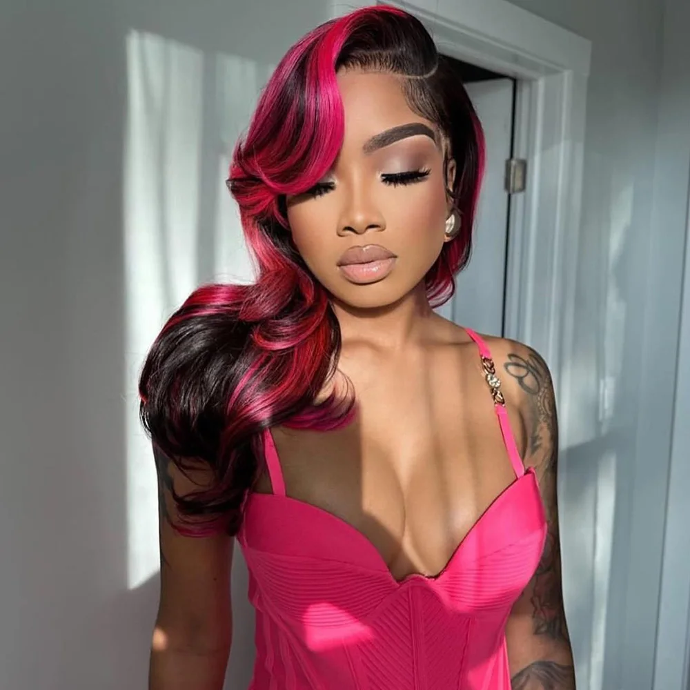 Linhua Pink Highlight Colored 13x6 Transparent Lace Wigs Remy Body Wave 180% 13x4 Lace Frontal Wig Preplucked 4x4 /5x5 Lace Wig