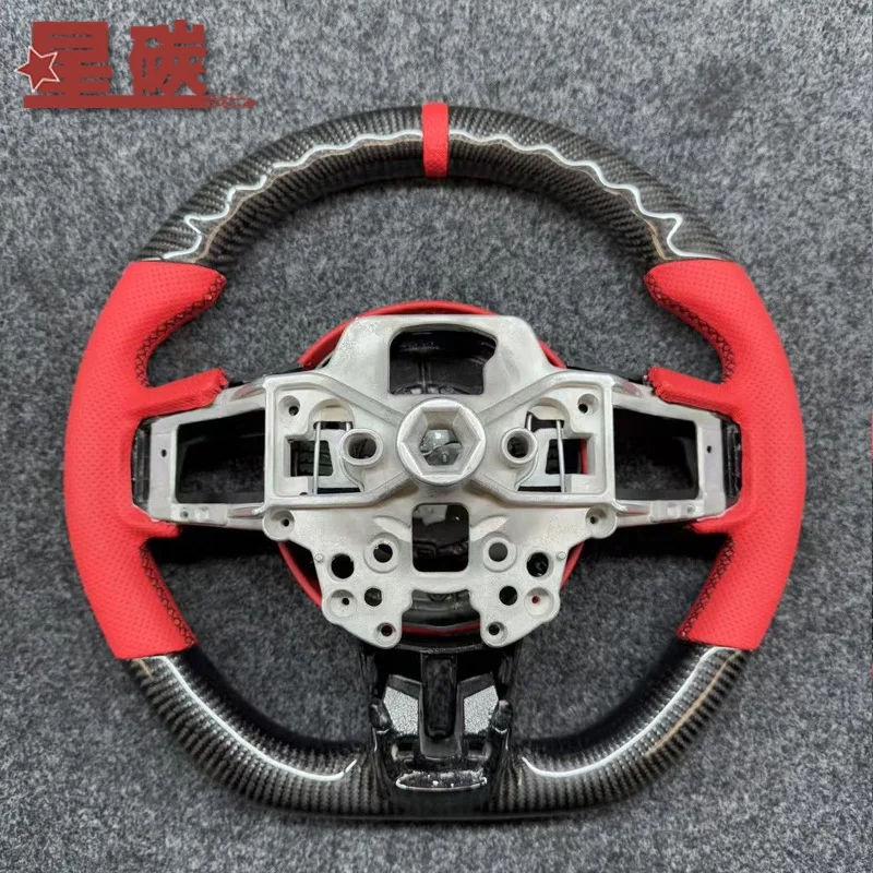 For Ford Mustang GT (2015-2023, Viper Black Label) Carbon Fiber Steering Wheel Modification with Horn Cover