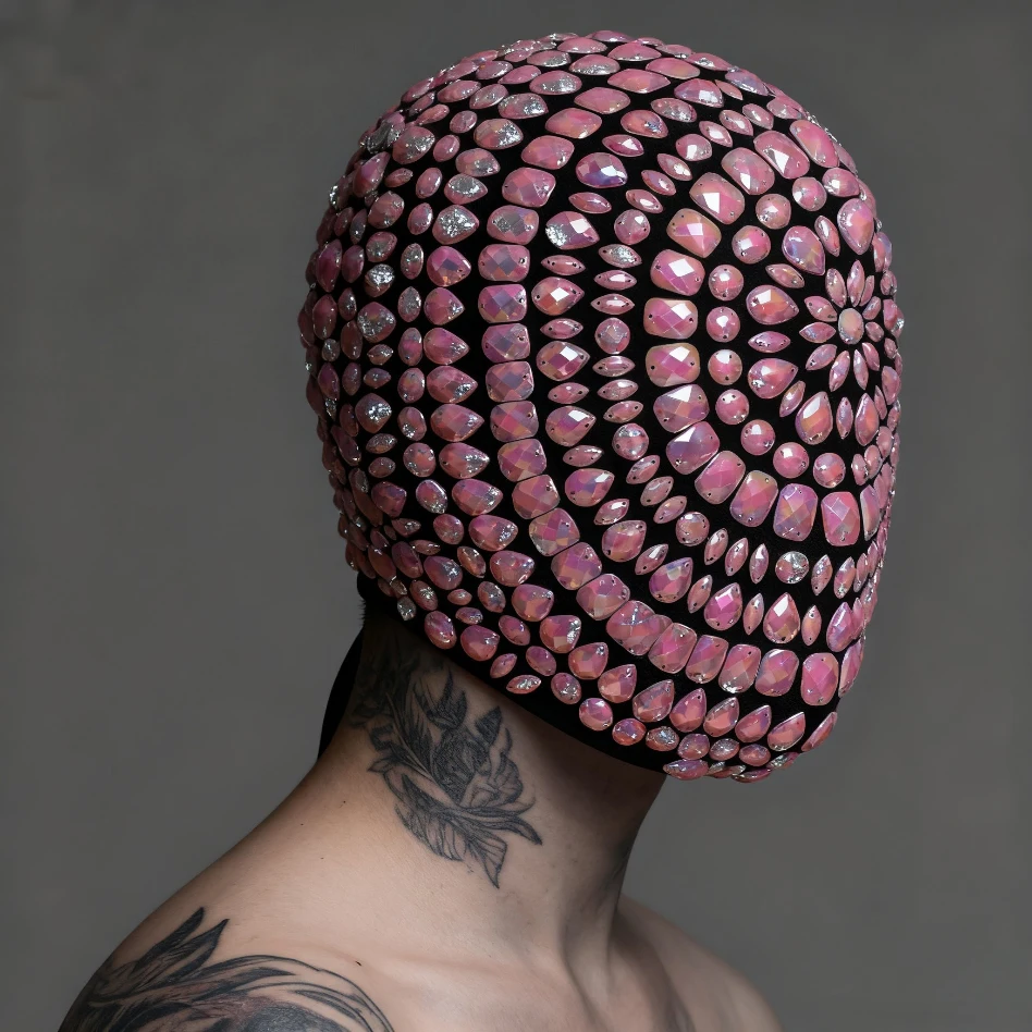 Men and Women European and American Street Fashion Personalized Handmade Rhinestone-Embellished Festival Costume Mask Hat for Dance Parties and Performances