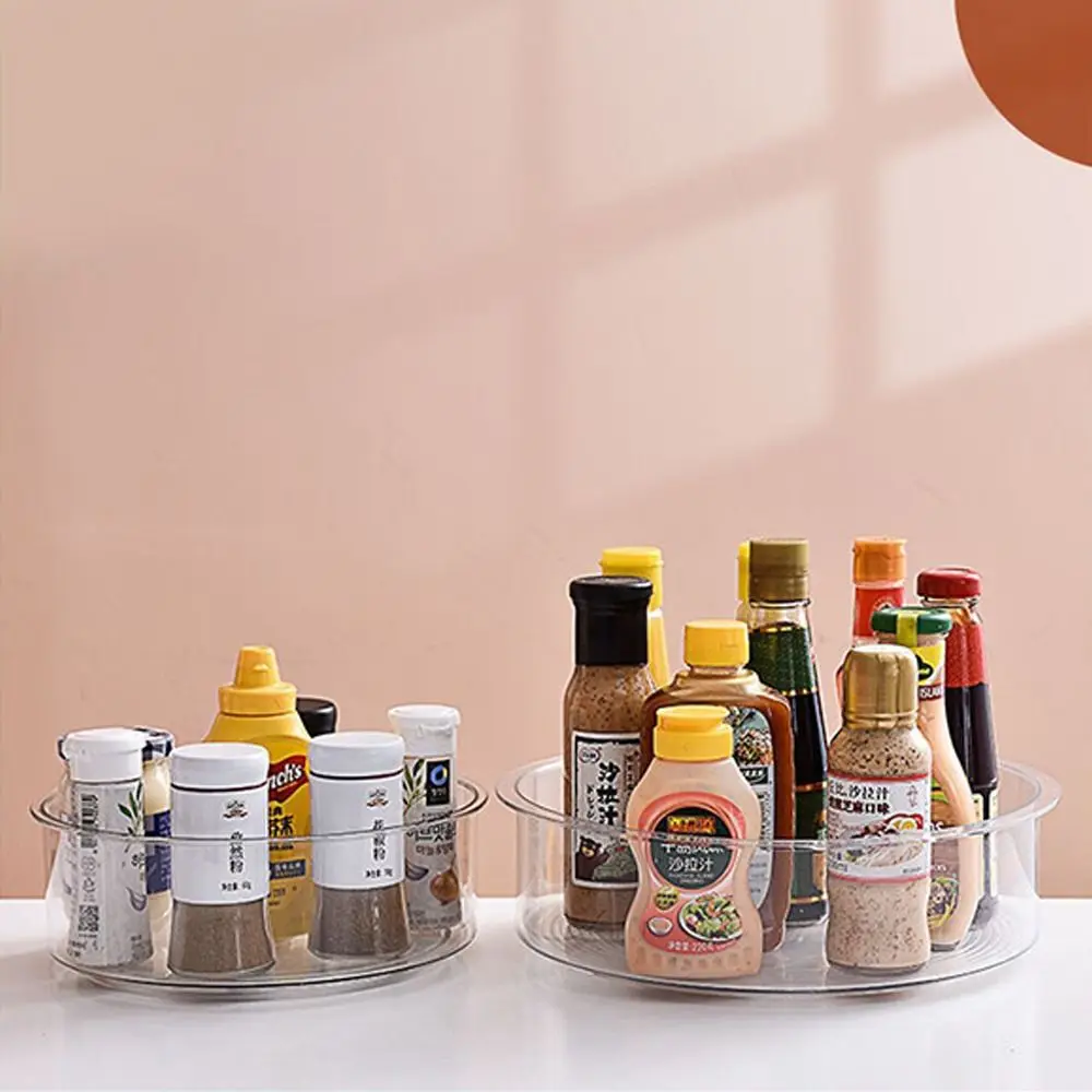 

E5 New 360° Rotating Transparent Tray Shelf Desktop Spice Storage Box Base Storage Bin Home Kitchen Makeup Organizer Accessories
