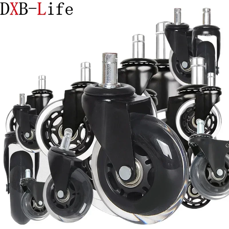 5 Pcs 2/2.5/3 Inch Transparent Wheel Brake/Universal M10/M11 Pu Office Furniture Chair Caster Maximum Load 200KG