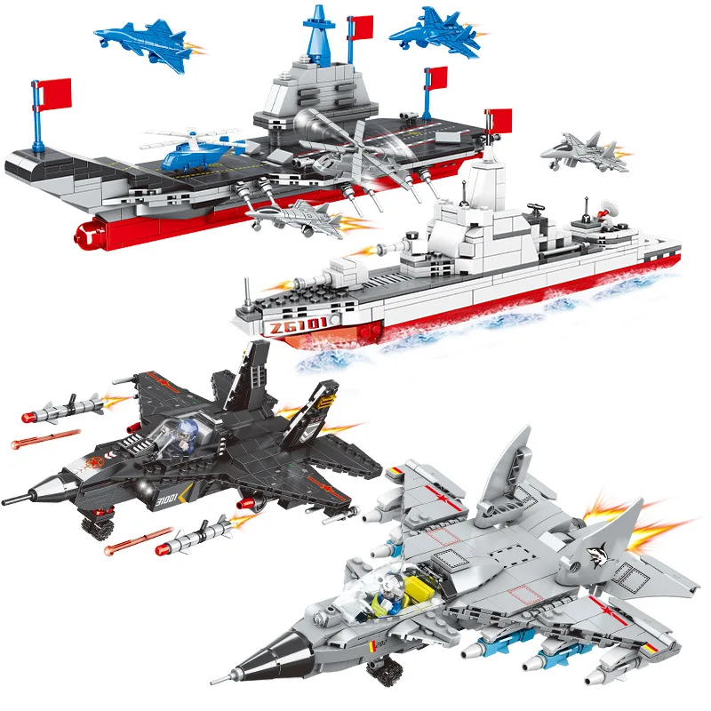 

Children's Educational Building Block Bricks Assembly Children's Military Science and Education Toys Warship Fighter Plane Gift