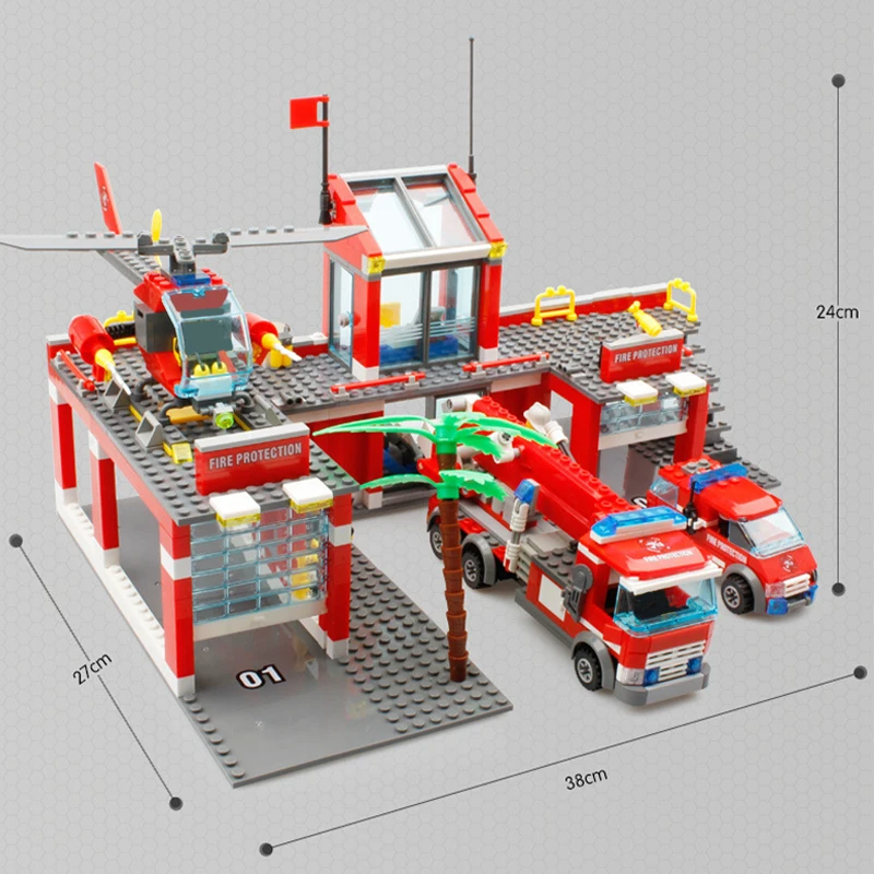 MOC City Coastal Rescue Firefighting Ship Fire Department Accessories Building Firefighter Model educational Blocks Bricks Toys