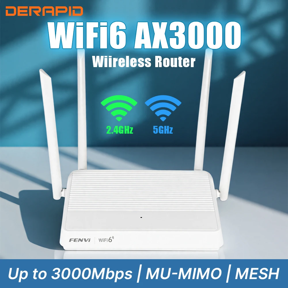 

Fenvi AX3000 MESH WiFi6 Гигабитный беспроводной маршрутизатор 3000M Беспроводная скорость 2,4G и 5G Двухдиапазонный интеллектуальный усилитель сигнала для домашних игр