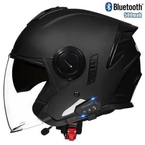 Motorcycle 3/4 Helmet Bluetooth Dual Visor DOT Approved Riding Helmet for Electric Bike and Motorbike