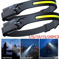 1/5/10/15/20PCS LED Sensor Headlamp USB Rechargeable Led Head Torch Built-in Battery Head Flashlight for Outdoor Camping Fishing