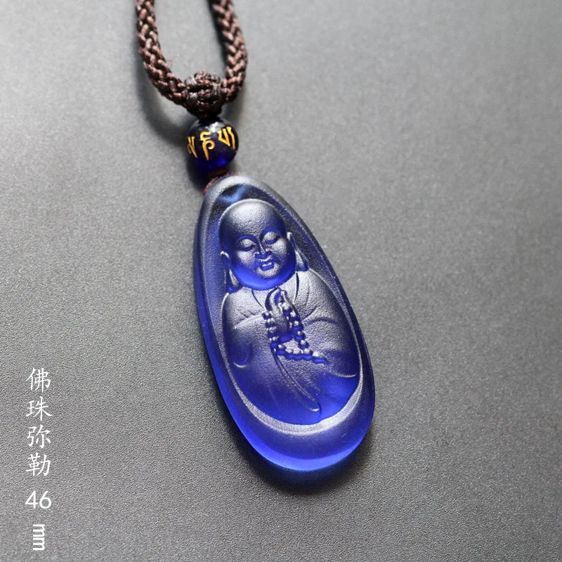 Chinese Style Blue Glazed Laughing Maitreya Buddha Pendant Necklace For Men Women Good Luck Blessing Gift Lucky Amulet Jewelry