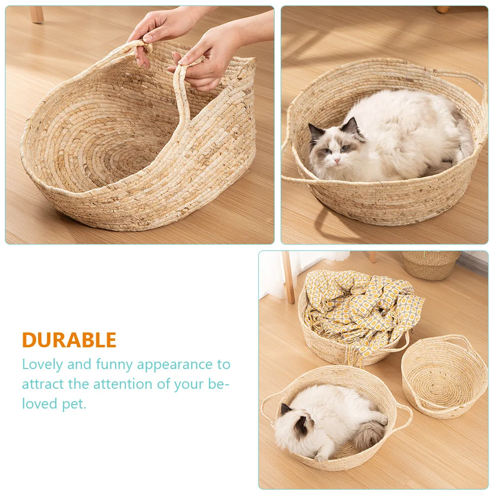 

Lovely Rattan Bed Durable Comfortable Sleeping For Puppy Cat Summer Cooling Cushion Warm Nest Funny Design Resting