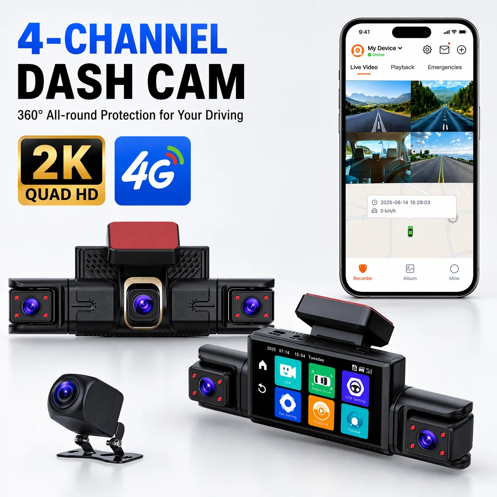 4 Channels 4CHs 4g Dashcam With Wifi Gps Function Fit Max 512g Card Support 4g Live Streaming 3inch Touch Screen 4g Dash Camera