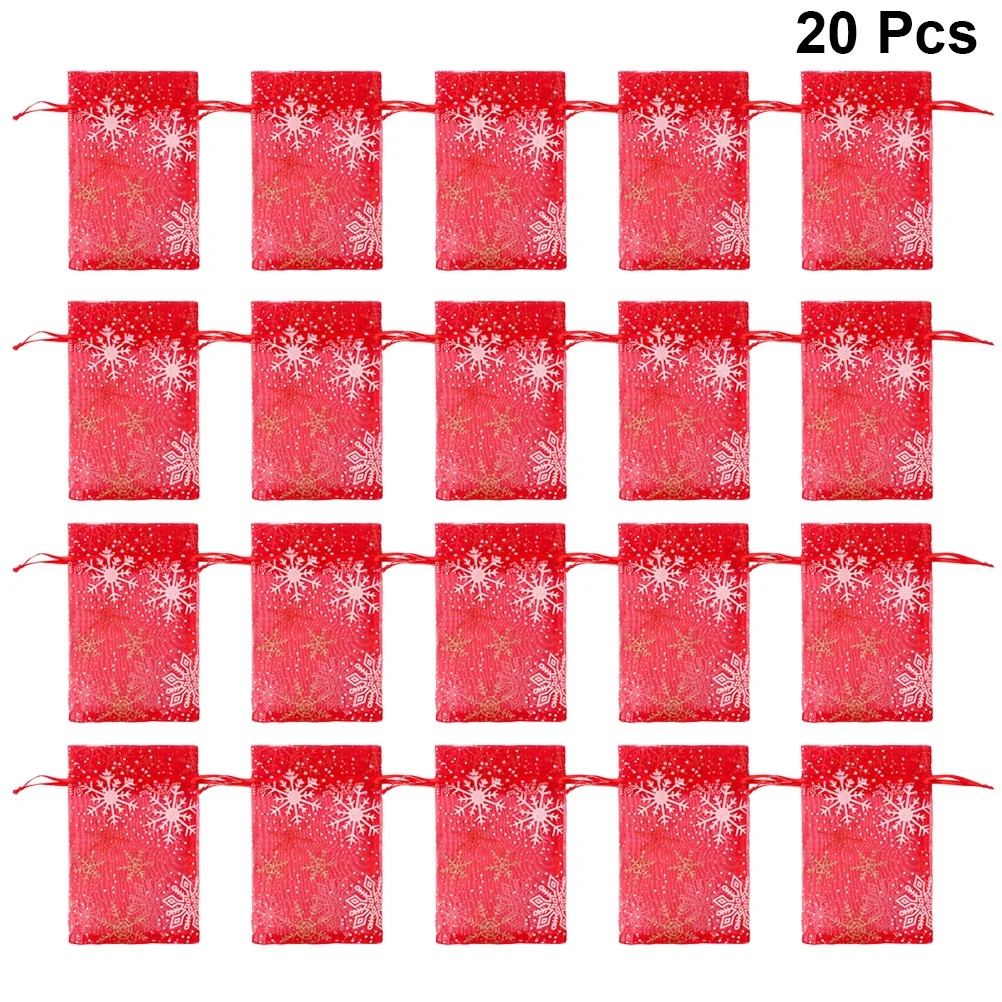 

20 Pcs Gift Storage Bag Snowflake Design Christmas Drawstring Jewelry Halloween Party Supplies Bags Satin Closure