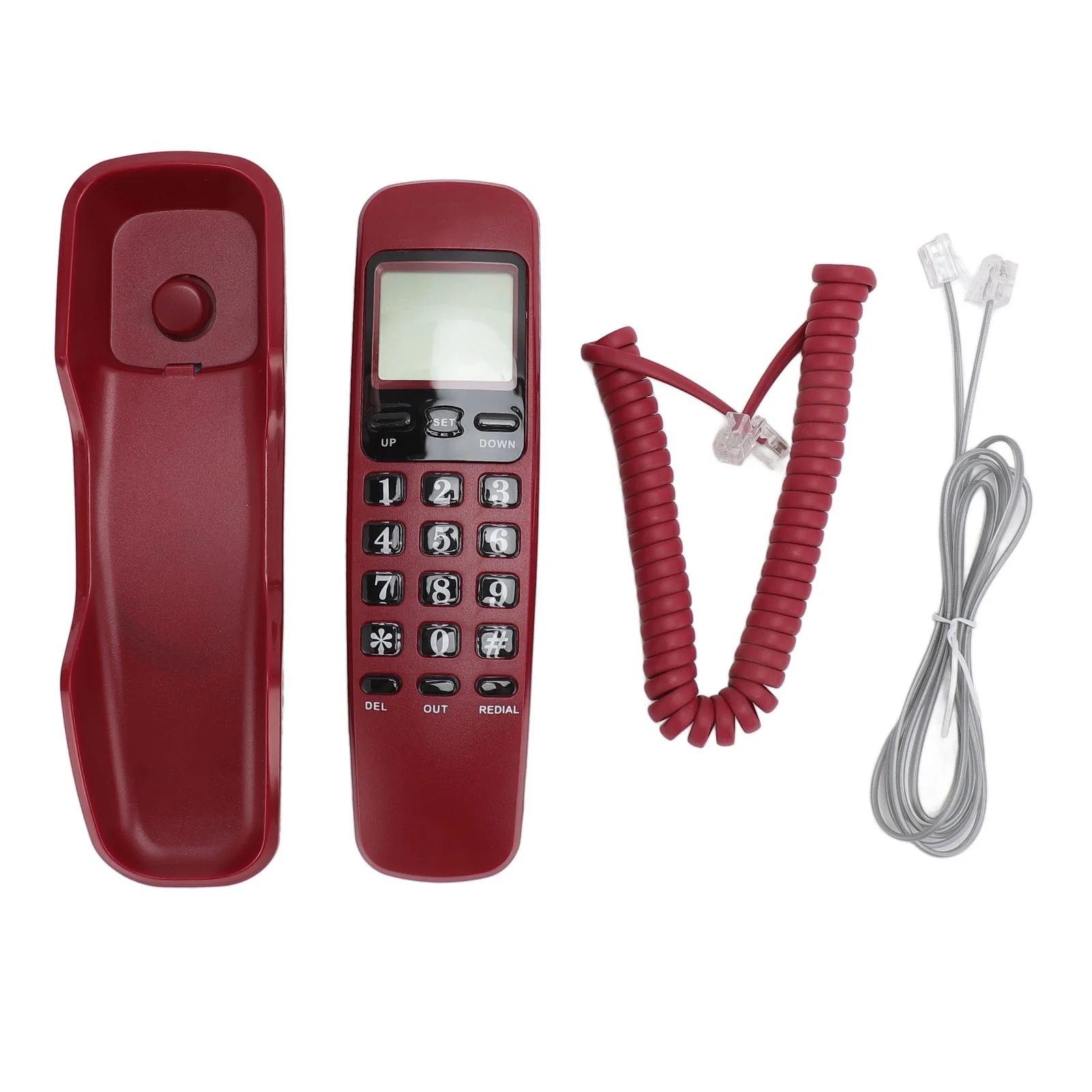 Wall Corded Telephone Caller ID Support Call Back Prevent Slip Landline Phone for Home Hotel Red