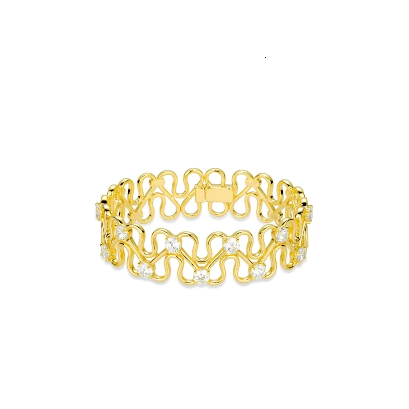 BELLUX 925 Silver Synthetic Zircon Bracelet Large Wave Gold Plated White Diamond Unique Design Light Luxury Bangle