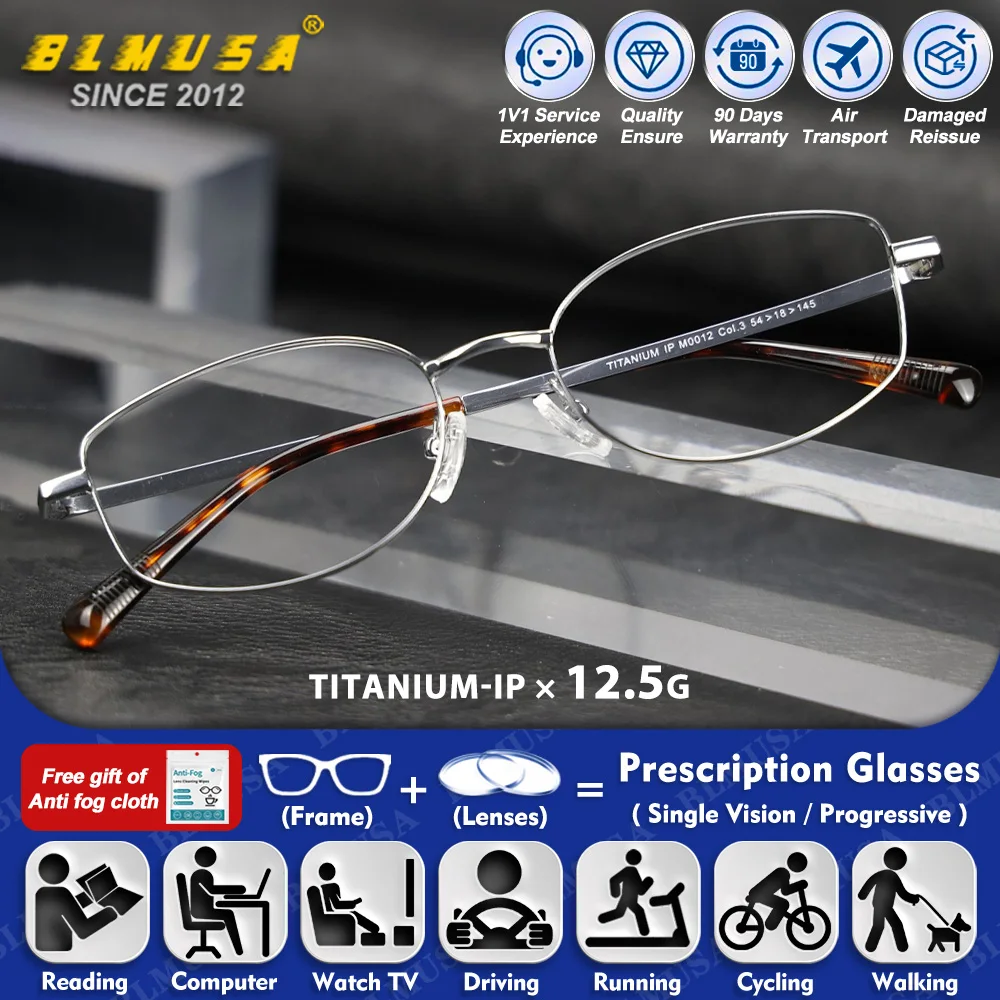 

BLMUSA (S) Simple Ultralight Oval Titanium Frame Myopia Prescription Glasses Women Anti Blue Ray Photochromic Protection Eyeware
